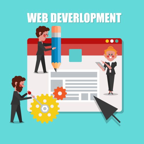 Web Development, SEO Concept Design Cartoon Character flat style