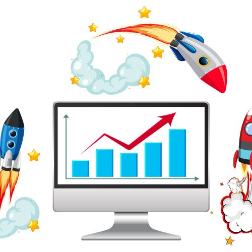 Rockets and graph showing upward growth
